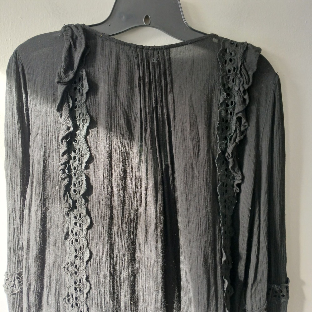 Free People Size Small Snow Angel Mini Dress Black Long Sleeve Bohemian Slip - Picture 12 of 13